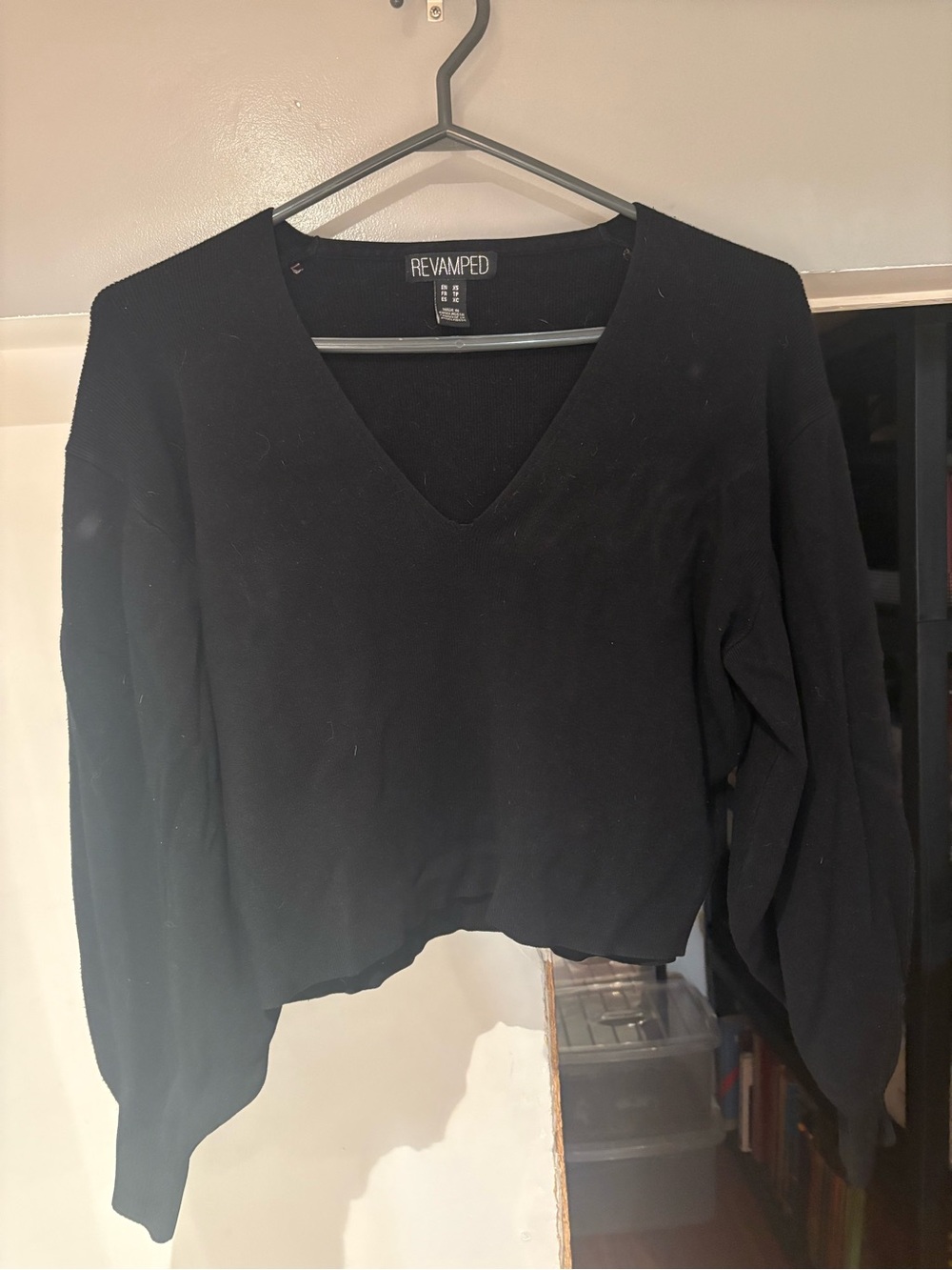 Revamped Black V-Neck Cropped Sweater